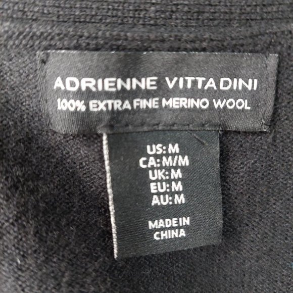 Adrienne Vittadini 100% Extra Fine Merino Wool Black Open Cardigan - Size M - Picture 3 of 4